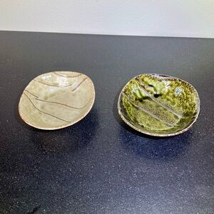 Set of Two Ceramic Bowls in Green and Tan